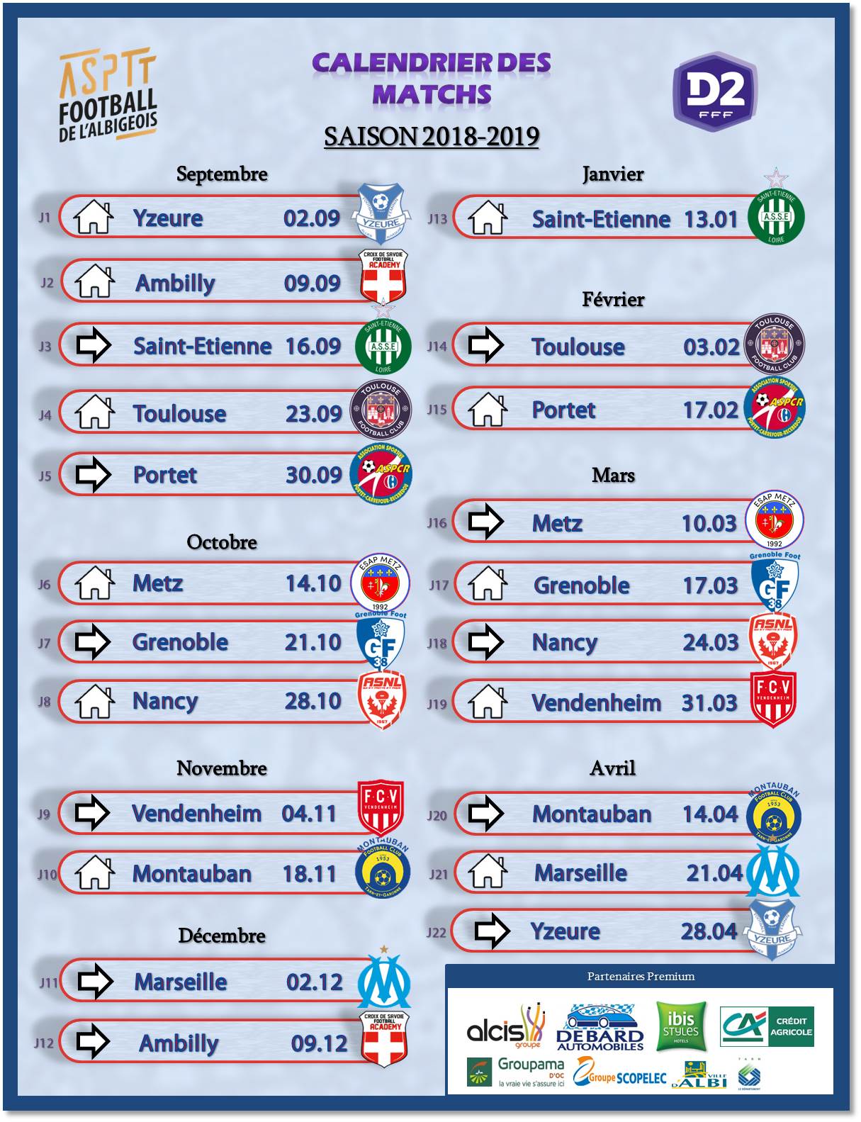 calendrier d2f groupe b asptt albi